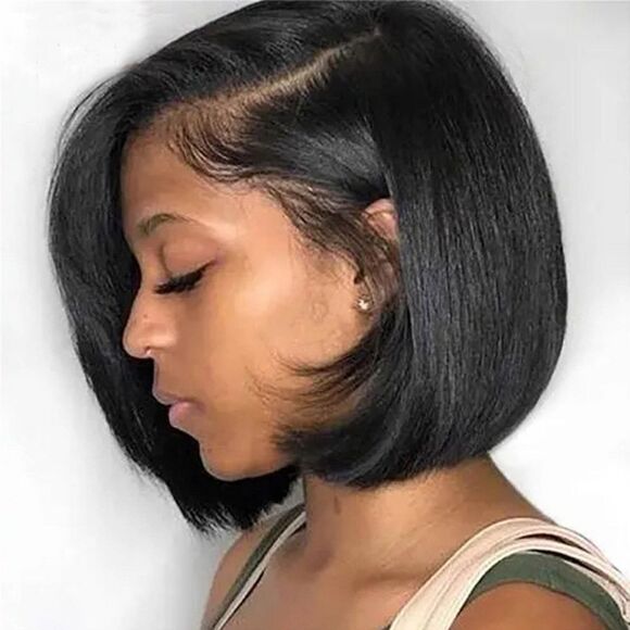 🆕👧🏽Short Bob Wig, Straight Wig - Black - Picture 4 of 8